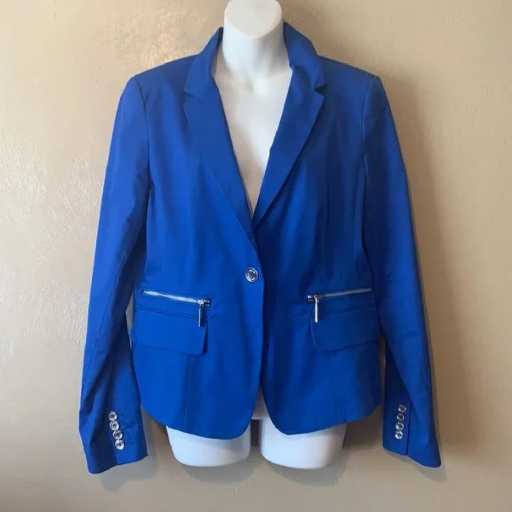 Michael Michael Kors size 12 business steer blue blazer silver zippers buttons